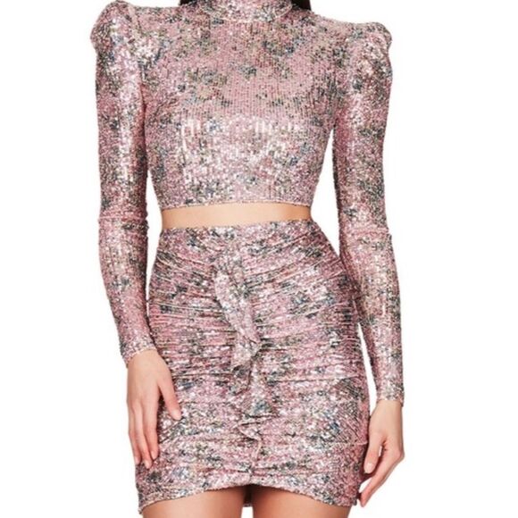 NWT Nookie Forever Set dress sequin two pc crop top mini skirt XS - Picture 3 of 12